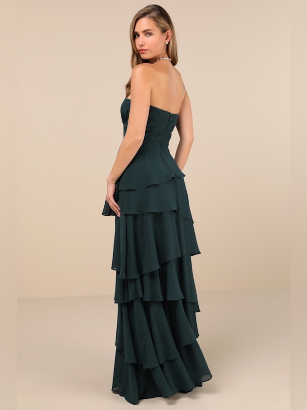 NWT Gorgeous Essence Emerald Strapless Tiered Maxi Dress